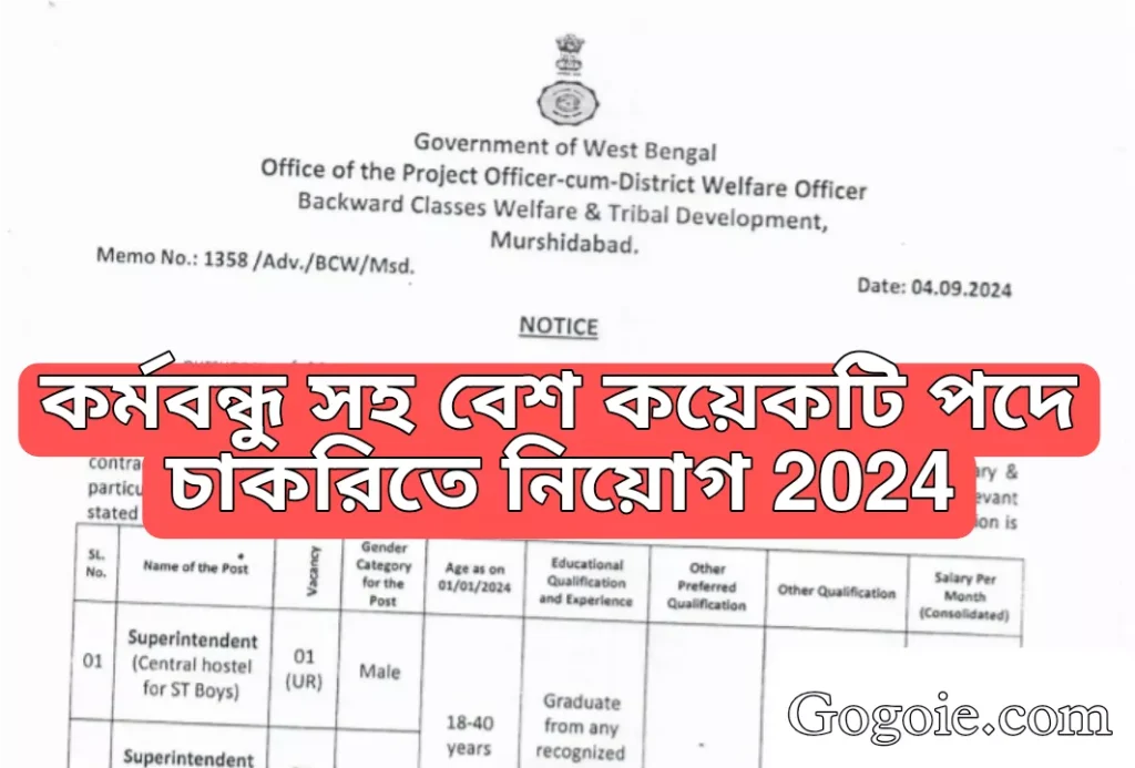 কর্মবন্ধু সহ বেশ কয়েকটি পদে চাকরিতে নিয়োগ 2024 জেনে নিন আবেদন প্রক্রিয়া