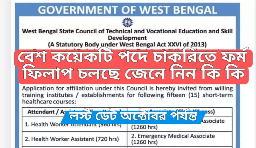 বেশ কয়েকটি পদে চাকরিতে ফর্ম ফিলাপ চলছে জেনে নিন সমস্ত কিছু